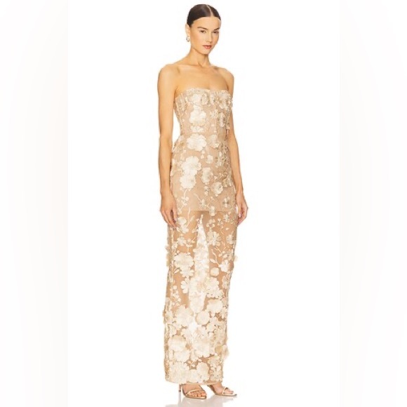 NWOT authentic Bronx and Banco JASMINE MAXI DRESS Floral Gold Strapless Dress‎ - Picture 3 of 16